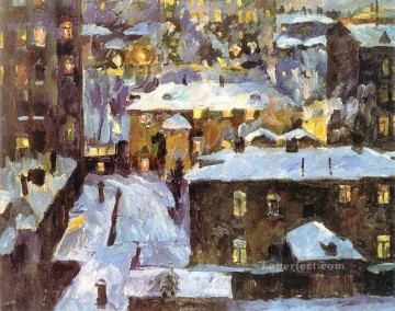 Artworks in 150 Subjects Painting - night at patriarch s ponds 1928 Aristarkh Vasilevich Lentulov cityscape city scenes
